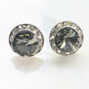 Vintage Estate Silver Tone Rivoli Glass Crystal Rhinestone Halo Post Earrings